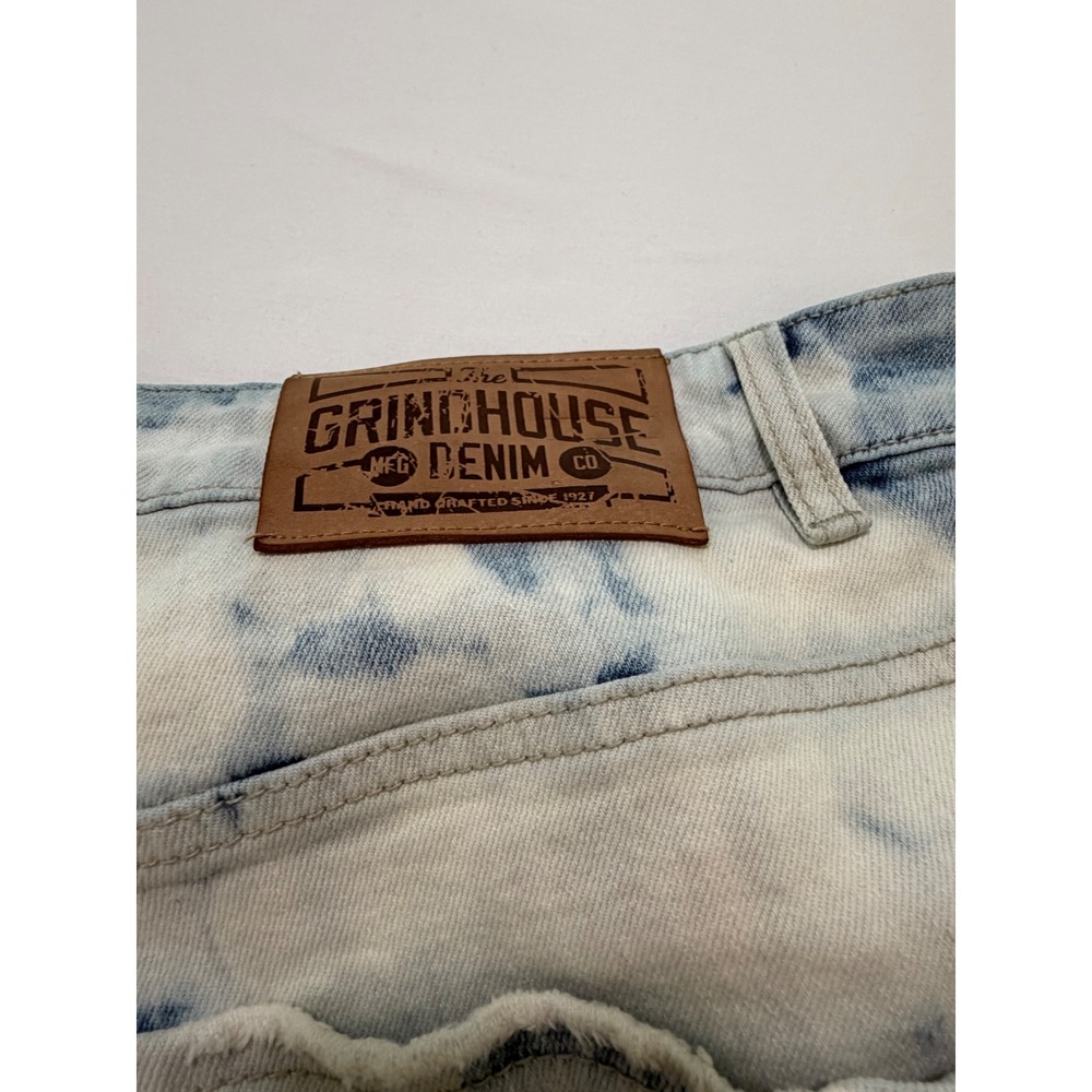 Grindhouse Denim Mens Acid Wash Distressed Jean Shorts Blue White Size 40 - Picture 7 of 7